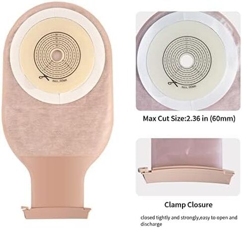 22pcs Colostomy Supplies Colostomy Bags, 2-Piece Colostomy Bags, Two-Piece Drainable Pouches with Closure for Ileostomy Stoma Care, Cut-to-Fit, 70 mm Max (16 x Ostomy Bag+ 6 x Skin Barrier） in Kuwait
