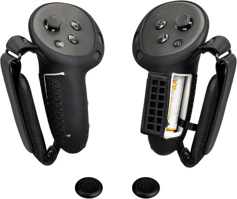 Controller Grips Cover for MetaQuest 3/3S, Upgraded Silicone Sleeve with Battery Opening & Adjustable Knuckle Straps, Anti-Slip VR Handle Protector for Quest3/3S Accessories (Black-Battery Door-Q3/3S) in Saudi Arabia