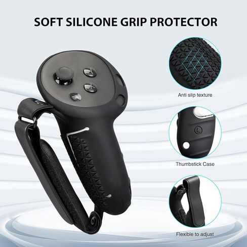 Controller Grips Cover for MetaQuest 3/3S, Upgraded Silicone Sleeve with Battery Opening & Adjustable Knuckle Straps, Anti-Slip VR Handle Protector for Quest3/3S Accessories (Black-Battery Door-Q3/3S) in Saudi Arabia