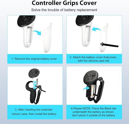 Controller Grips Cover for MetaQuest 3/3S, Upgraded Silicone Sleeve with Battery Opening & Adjustable Knuckle Straps, Anti-Slip VR Handle Protector for Quest3/3S Accessories (Black-Battery Door-Q3/3S) in Saudi Arabia