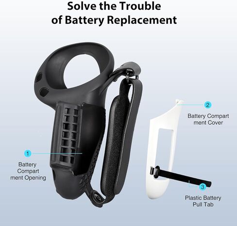 Controller Grips Cover for MetaQuest 3/3S, Upgraded Silicone Sleeve with Battery Opening & Adjustable Knuckle Straps, Anti-Slip VR Handle Protector for Quest3/3S Accessories (Black-Battery Door-Q3/3S) in Saudi Arabia