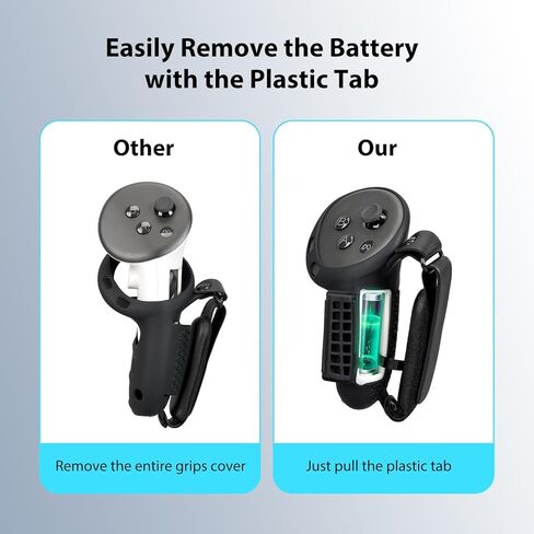 Controller Grips Cover for MetaQuest 3/3S, Upgraded Silicone Sleeve with Battery Opening & Adjustable Knuckle Straps, Anti-Slip VR Handle Protector for Quest3/3S Accessories (Black-Battery Door-Q3/3S) in Saudi Arabia