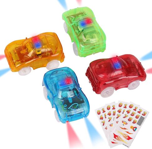 Tracks Cars Magic، 4PCS LED Light-up Track Car البديلة فقط، سيارات السباق المرنة تتوهج في الظلام مع 5 مصابيح LED وامضة متوافقة مع معظم مسارات سباق السيارات، هدايا لعبة مثالية للأطفال من 3 إلى 8 أطفال، أولاد وبنات in Kuwait