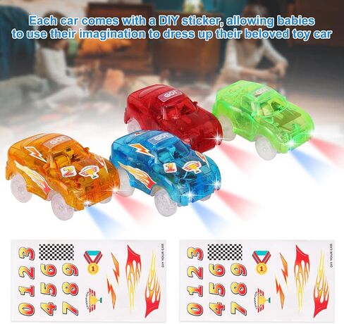Tracks Cars Magic، 4PCS LED Light-up Track Car البديلة فقط، سيارات السباق المرنة تتوهج في الظلام مع 5 مصابيح LED وامضة متوافقة مع معظم مسارات سباق السيارات، هدايا لعبة مثالية للأطفال من 3 إلى 8 أطفال، أولاد وبنات in Kuwait