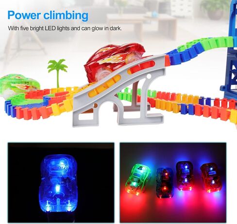 Tracks Cars Magic، 4PCS LED Light-up Track Car البديلة فقط، سيارات السباق المرنة تتوهج في الظلام مع 5 مصابيح LED وامضة متوافقة مع معظم مسارات سباق السيارات، هدايا لعبة مثالية للأطفال من 3 إلى 8 أطفال، أولاد وبنات in Kuwait