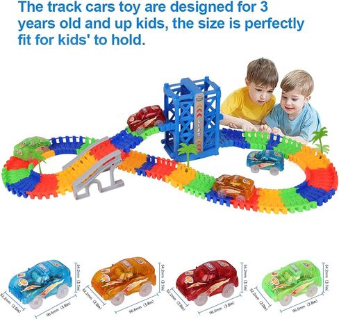 Tracks Cars Magic، 4PCS LED Light-up Track Car البديلة فقط، سيارات السباق المرنة تتوهج في الظلام مع 5 مصابيح LED وامضة متوافقة مع معظم مسارات سباق السيارات، هدايا لعبة مثالية للأطفال من 3 إلى 8 أطفال، أولاد وبنات in Kuwait