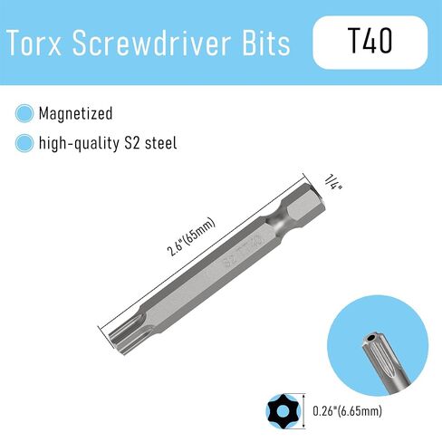 5PCS T45 Magnetic Tamper Proof Torx Screwdriver Bits, 1/4 Inch Hex Shank 2.6 Inch Length S2 Steel Security Drill Torx Head Drill Screw Driver Tools(65mm Long, Star 6 Point) in Saudi Arabia