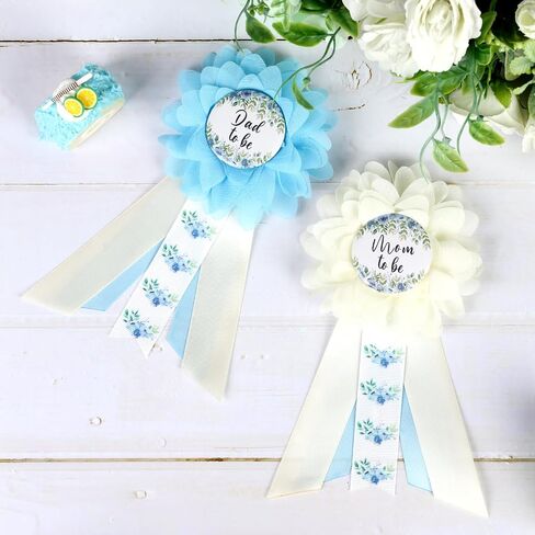Baby in Bloom Baby Shower Maternity Sash Kit - Blue Baby Shower Belly Belt and Mom to Be & Dad to Be Corsage Pins, New Parents Pregnancy Photo Props Party Supplies in Saudi Arabia