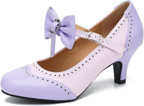 LIURUIJIA Women's Mary Jane Heels Vintage Two Tone Bow Pumps Round Toe Kitten Heel Dress Shoes for Wedding Tea Party Date Night in Saudi Arabia