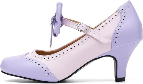 LIURUIJIA Women's Mary Jane Heels Vintage Two Tone Bow Pumps Round Toe Kitten Heel Dress Shoes for Wedding Tea Party Date Night in Saudi Arabia