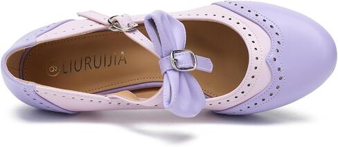 LIURUIJIA Women's Mary Jane Heels Vintage Two Tone Bow Pumps Round Toe Kitten Heel Dress Shoes for Wedding Tea Party Date Night in Saudi Arabia