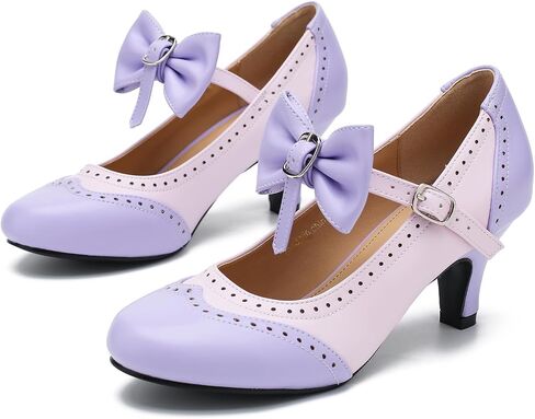 LIURUIJIA Women's Mary Jane Heels Vintage Two Tone Bow Pumps Round Toe Kitten Heel Dress Shoes for Wedding Tea Party Date Night in Saudi Arabia