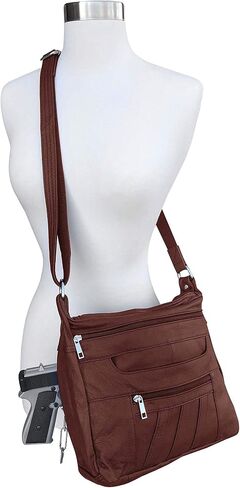 Leather Concealed Carry Crossbody Purse - YKK Locking CCW Ambidextrous Gun Bag Roma 7082 in Saudi Arabia