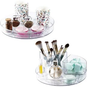 4 Pack Lazy Susan 11.5" Inch Turntable Organizer Organization Storage Container Bins Spice Rack Cabinet Rotating Condiment for Pantry Countertop Kitchen Vanity Bathroom Jewelry Holder Clear