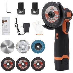Cordless Angle Grinder, Lightweight Brushless Motor, 19500RPM Lithium Battery Venting Holes with Comfortable rubber Handle for Grinding, Cutting, Polishing 75mm Blade Size