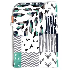 Dear Baby Gear Baby Blanket - Double Layer Minky Blanket, Gender Neutral Baby Blankets for Girls and Boys, Reversible Soft Baby Blankets w/Woodland Bear Navy Mint Feathers Design, 40x30 inches
