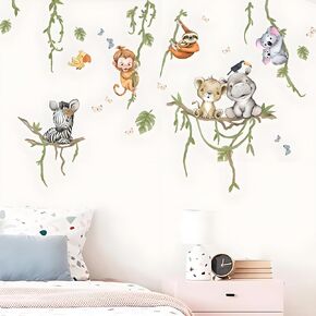 Jungle Animal Wall Stickers Decor Cartoon Train Hot Air Balloon Safari Wall Decals Kid Room Nursery Baby Bedroom Wall Décor