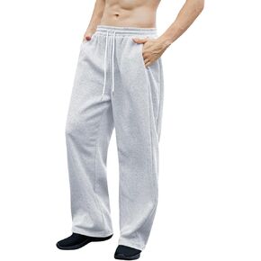 OYOANGLE Men's Drawstring Waist Straight Wide Leg Baggy Pants Workout Athletic Sweatpants with Pocket