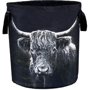 Highland Cow Laundry Basket Cow Animal Foldable Oxford Cloth Funny Tote Bag Laundry Hamper Clothes Storage Bucket Organizer For Bathroom/Laundry Storage/Bedroom 17.7x13.7 Inch