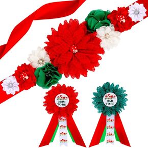 طقم وشاح الأمومة لاستحمام الطفل على شكل فطر - حزام بطن لحفلة استقبال المولود الجديد على شكل فطر وأمي ليكون وأبي ليكون دبابيس الصدار، أحمر وأخضر للآباء الجدد صور الحمل لوازم الحفلات in Kuwait