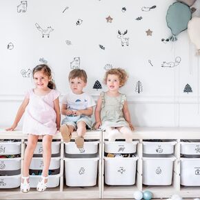 Toy Storage Labels: Set of 42 Unique Trofast Tags for Organizing Playrooms and Bedrooms. Original Peel and Stick Artist Designs for Kids' Toys. Stylish Bin Stickers for Toddlers and Babies (Black)
