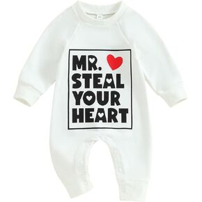 FIOMVA Newborn Baby Boys Mr.Streal Your Heart Sweatshirts Rompers Valentine's Day Outfits Long Sleeve Onesie Jumpsuit