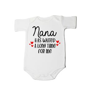 Gigi/Nana Has Waited A Long Time for Me Bodysuit New Grandma Baby Romper First Time Grandparent Pregnancy Reveal (0-6 Months, Nana-Short Sleeve Romper)
