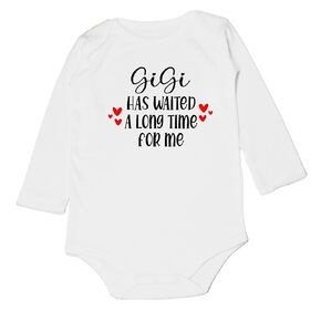 Gigi/Nana Has Waited A Long Time for Me Bodysuit New Grandma Baby Romper First Time Grandparent Pregnancy Reveal (0-6 Months, Nana-Short Sleeve Romper)