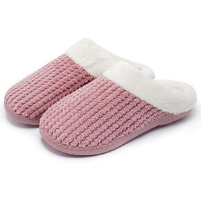 Womens Memory Foam Slippers Plush Fleece Lined Lady House Slippers Anti-Skid for Indoor Outdoor