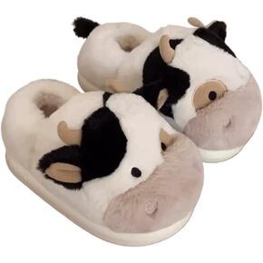Kawaii Cow Slippers for Women Teen Girls Fuzzy Home Slippers Fluffy Soft Plush Warm House Slippers for Women Men