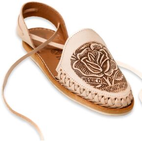 Mexico en la Piel Handcrafted Natural Leather Flat Huarache Sandals for Women – Crepe Sole, Lace-Up, Closed Toe, Hand-Painted Floral Design, Breathable and Lightweight