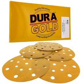Dura-Gold Premium 6" Gold Sanding Discs -800 Grit (Box of 50) - 17 Hole Pattern Dustless Hook & Loop Backing Sandpaper for DA Sanders, Aluminum Oxide Abrasive - Sand Automotive Paint Woodworking Wood