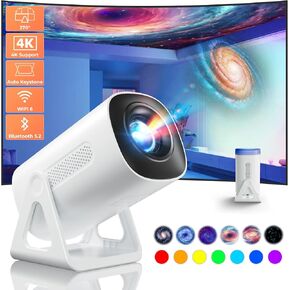 Portable WiFi and Bluetooth Projector - 4K 1080P Supported Mini Movie Projector, 270°Adjustable Stand Outdoor Home Theater Star Projector with Ambient Light for Phone TV Stick Laptop