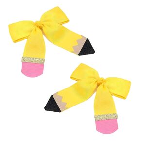 2 Pcs Pencil Hair Bow，Bow Girls' Hair Accessories,for Baby Girls Toddlers Kids Teenagers Children Back to School Yellow Bows in Pairs.