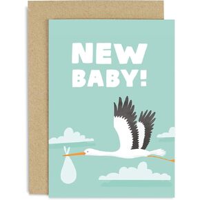 Old English Co. Cute New Baby Stork Card for New Parents - Baby Girl or Baby Boy - Pregnancy Announcement Baby Shower Card for Expecting Parents | Blank Inside with Envelope