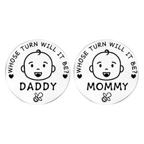 New Parents Decision Coin, Novelty New Mom and Dad Gifts Double Sided Flip Decision Making Coin Funny Baby Gifts Pocket Hug Token for Couples Pregnancy Women (B Style)