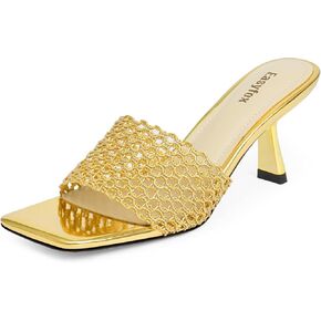 Square Toe Heeled Sandals Women Slip on Open Toe Mules for Women
