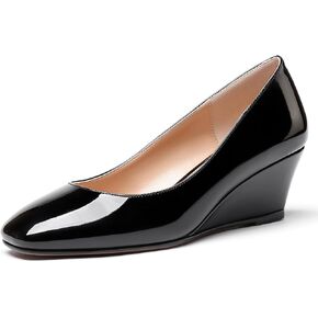 WAYDERNS Women's Slip On Patent Leather Square Toe Low Heel Wedge Pumps Shoes 2 Inch