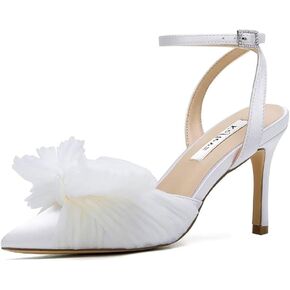 Bow Knot Wedding Shoes for Bride Pointed Toe Wedding Heels Ankle Strap Bridal Shoes