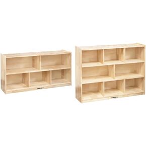 SPARK & WOW 5-Compartment Solid Wood Storage Cabinet - Toy Shelf Organizer - Shelves for Classroom - Includes Optional Wheels