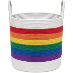 Cotton Rope Basket, Rainbow Pride Blanket Basket, Toy Storage Basket, Woven Laundry Basket, with Handles