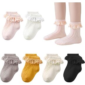 Witwot Toddler Ruffle Socks Girls Frilly Lace Socks Kids Ankle Dress Socks 1t -8 Years