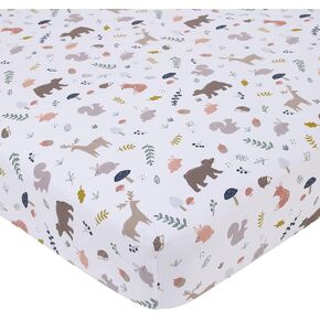 ملاءة سرير أطفال ملائمة لغرفة الأطفال من NoJo Woodland باللون الرمادي والمريمية والتان والأبيض من Woodland Friends بنسبة 100% من القطن in Kuwait