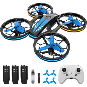 Mini Drones, RC Drone with Auto Hovering and Headless Mode, Quadcopter with LED Light, Propeller Full Protect, 3D Flips, 3 Batteries, Remote Control, Best Toys Gifts