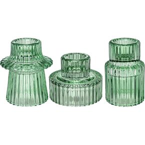 Glass Candlestick Holders - Set of 9 Green Tealight Candle Holder,3 Style Taper Candle for All Formal Events,Table Centerpieces,Wedding, Dinning,Church, Party & Festival Decoration