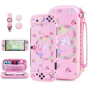 حقيبة حمل Fundiary Cute Wish Bunny لجهاز Nintendo Switch، طقم إكسسوارات Pink Love Rose مع حقيبة سفر مضادة للصدمات، غطاء جلد ناعم من مادة TPU قابل للإرساء، واقي شاشة عالي الدقة، حزام كتف وغطاءين للإبهام in Kuwait