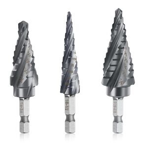 M35 Step Drill Bit Set, 3pcs 1/8"-7/8" Four Spiral Flute Cobalt Step Drill Bit, TiAlN Coating HSS Step Bit for Metal,1/4" Hex Shank Unibit Step Drill Bit for Stainless Steel, Aluminum, Wood, Plastic