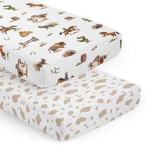 Sweet Jojo Designs Western Cowboy Boy Baby Fitted Crib Sheet Set Infant Newborn Nursery Toddler Bed Room Standard Mattress 2p Cow Print and Wild West Southern Charm Country South Horse Farm Animal Tan