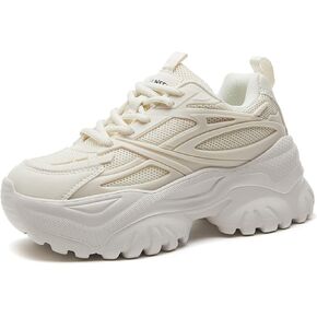 Womens Breathable Mesh Platform Chunky Sneakers Fashion Lace Up Non-Slip Shoes Casual Dad Walking Driving Travel Shoes