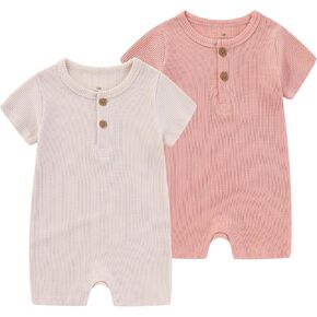 Baby Short-sleeve Bodysuits baby-girls 2-pack Rompers One Piece, Newborn Baby Clothes Baby Shower Gifts 0-9 Months